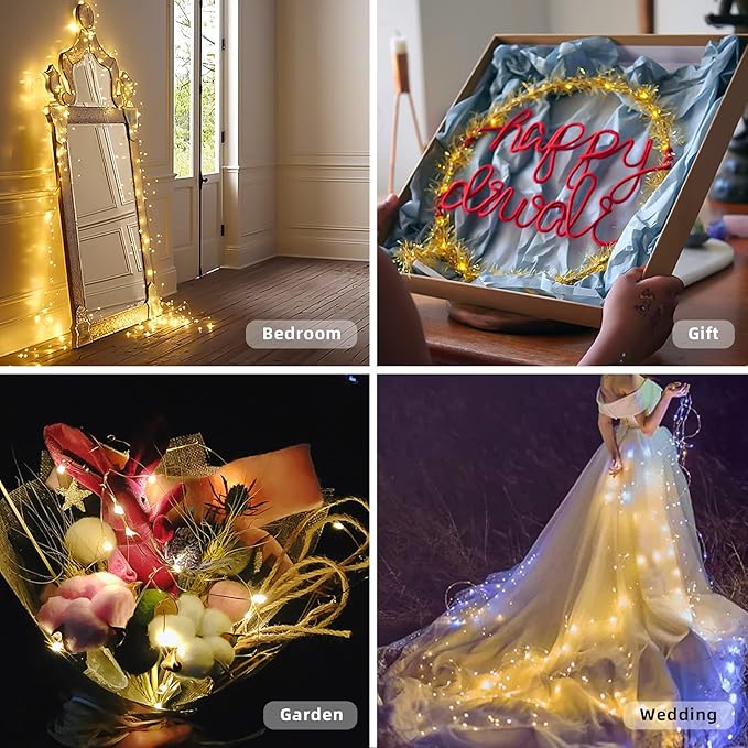 6 Pack Battery Operated Fairy Lights 6.6FT 20 LED Copper Wire Firefly Twinkle String Lights Warm White Waterproof Mini Lights for Bedroom Wedding Party Christmas Decor