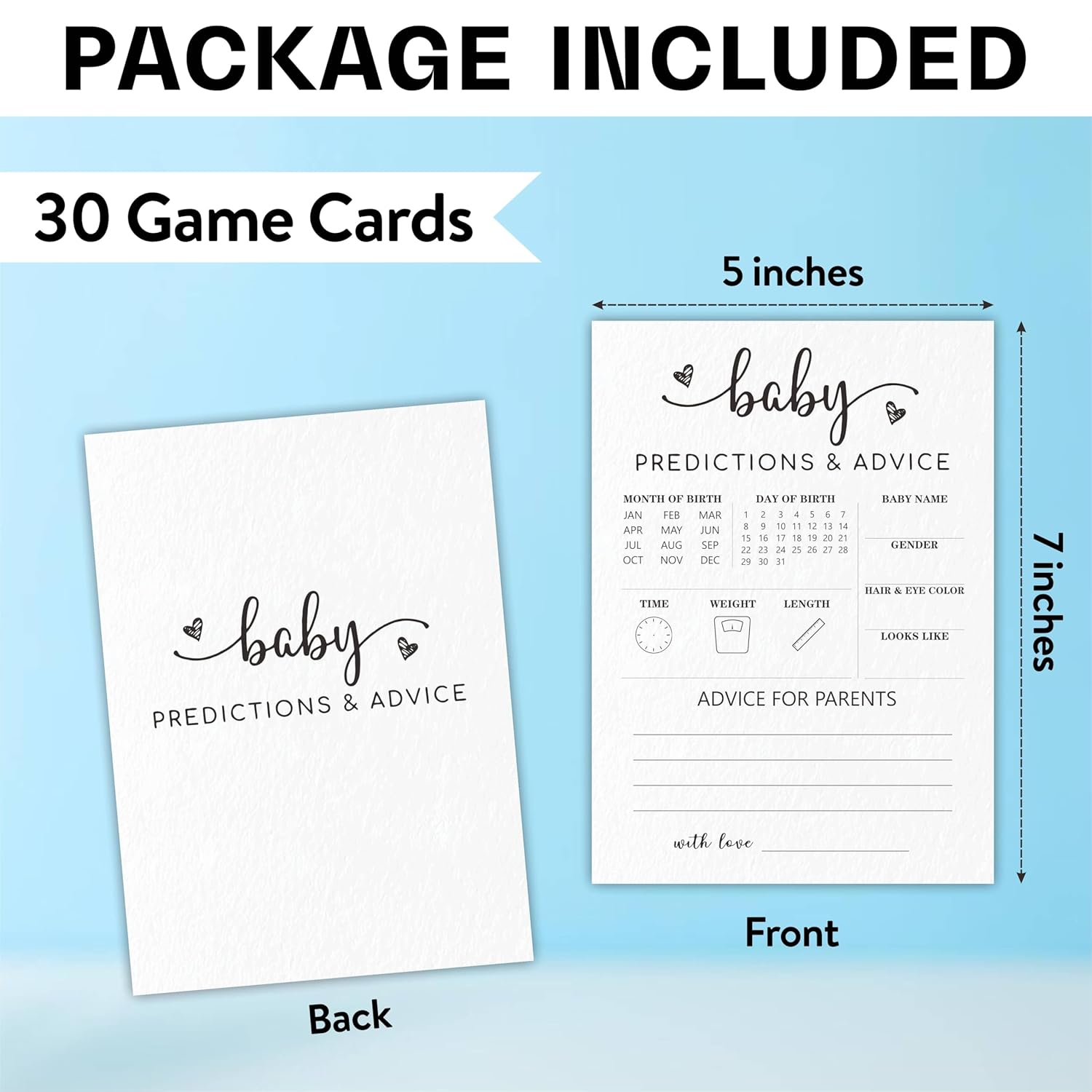 Baby Predictions & Advice Game Cards - White Minimalism Games, Advice For New Parents, Gender Reveal Party, Shower Supplies & Decorations, Set Of 30 -A02