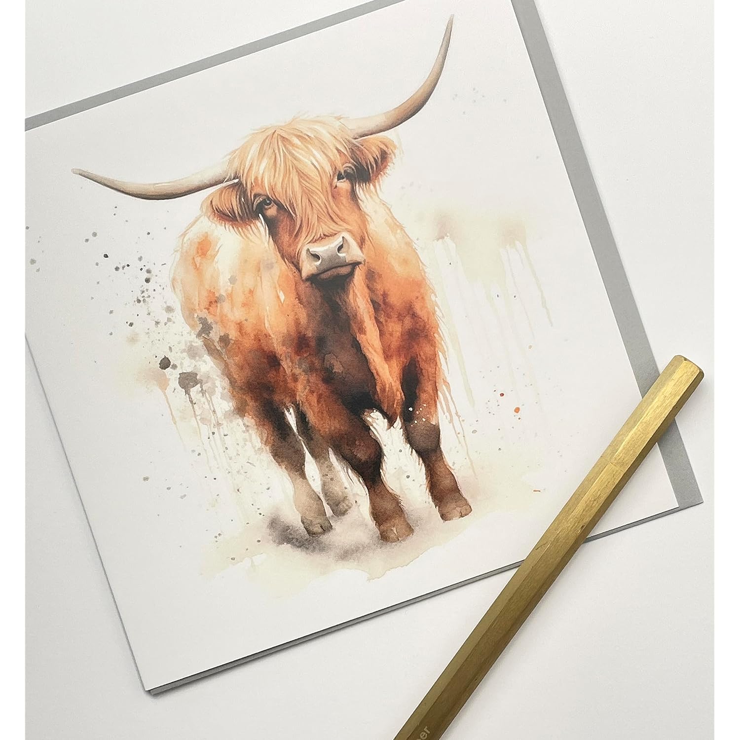 Old English Co. Watercolour Highland Cattle Cow Greeting Card For Birthday - Cute Birthday Card For Mum, Nan, Her - Wildlife Art Card For Thinking Of You, Thank You | Blank Inside Envelope
