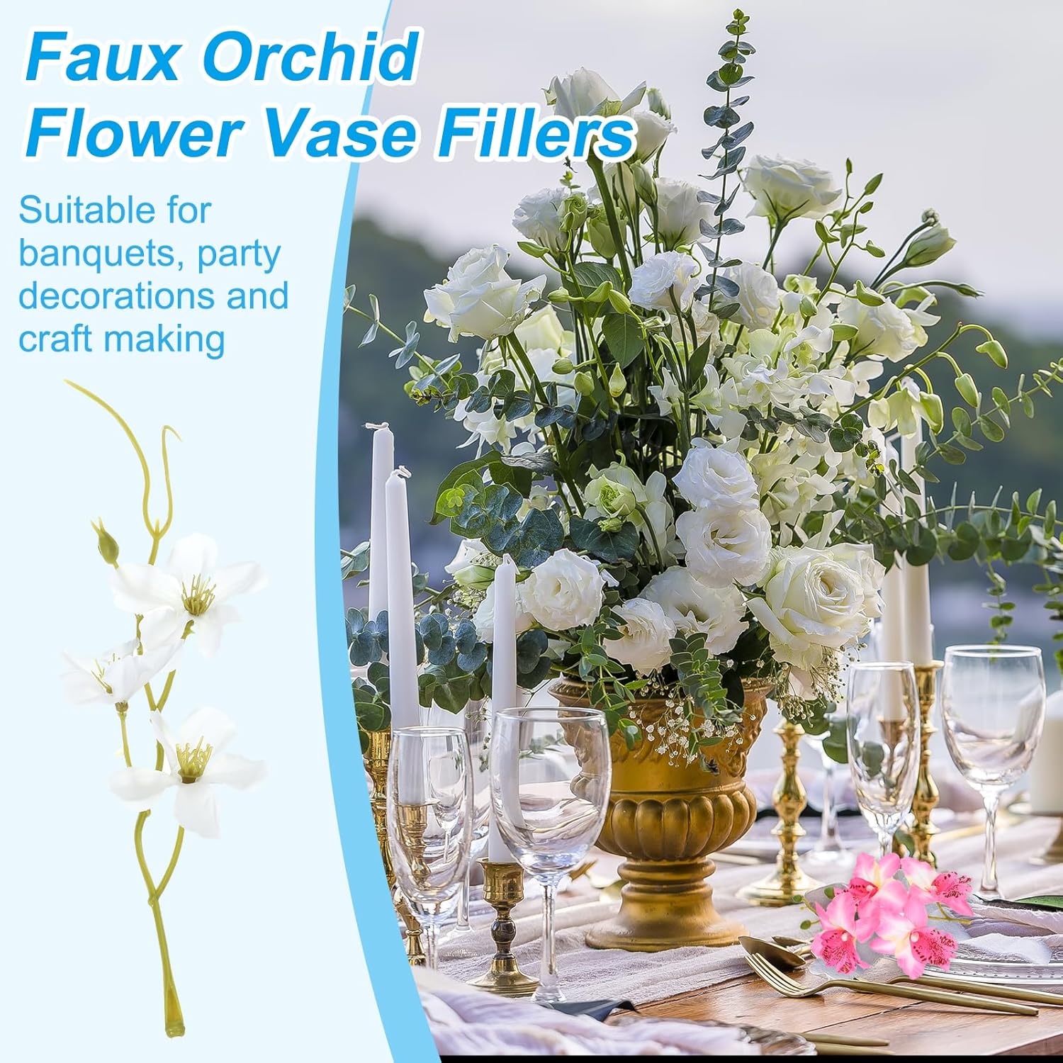 12Pcs Artificial Orchid Flower For Floating Candle Centerpieces White