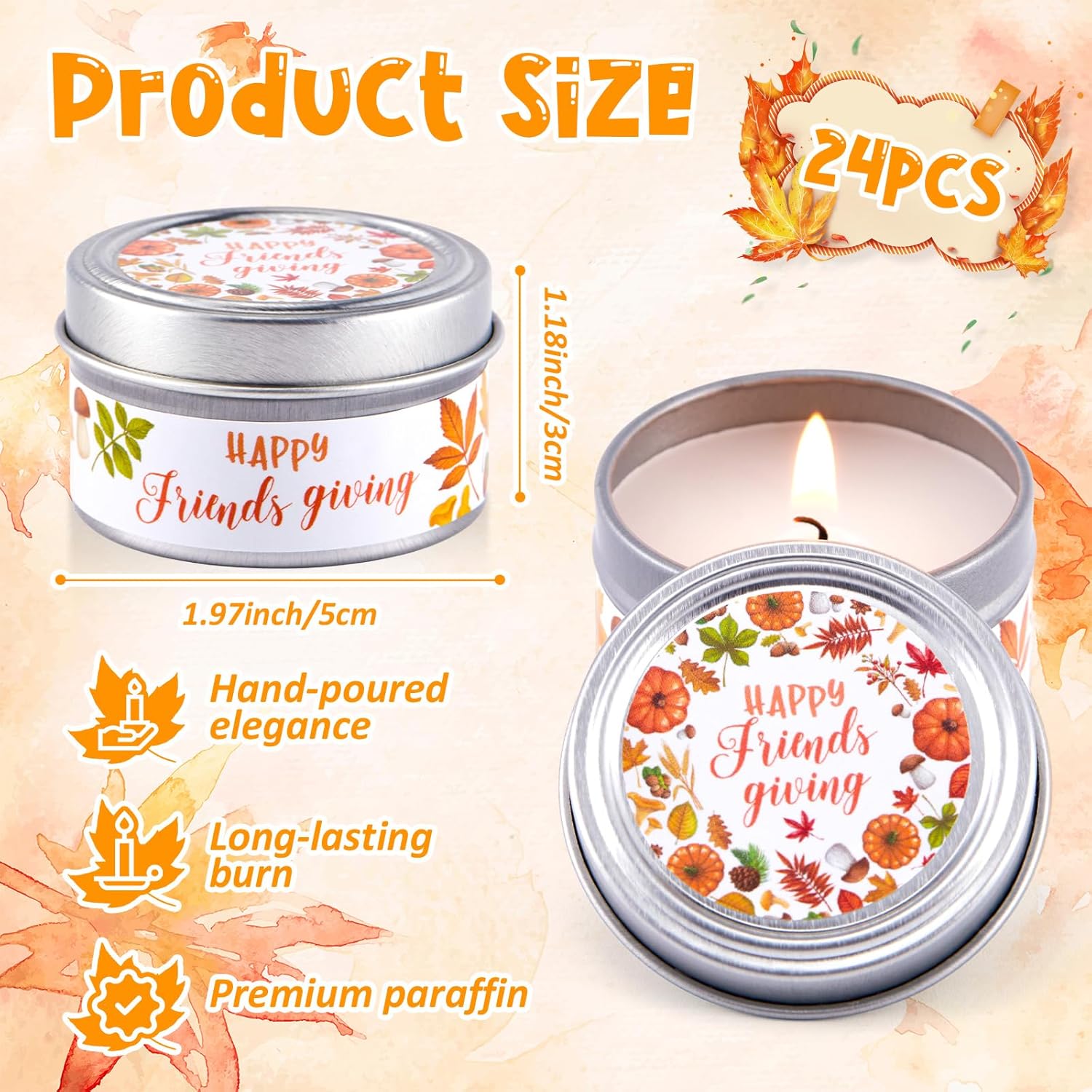 24 Pcs Friend Gatherings Unscented Candles 1.97 X 1.18 Inch Happy Friendsgiving Party Favors Unscented Candles Gift Bulk Tealight Ideal For Daily Use Baby Shower Return Gifts For Guests