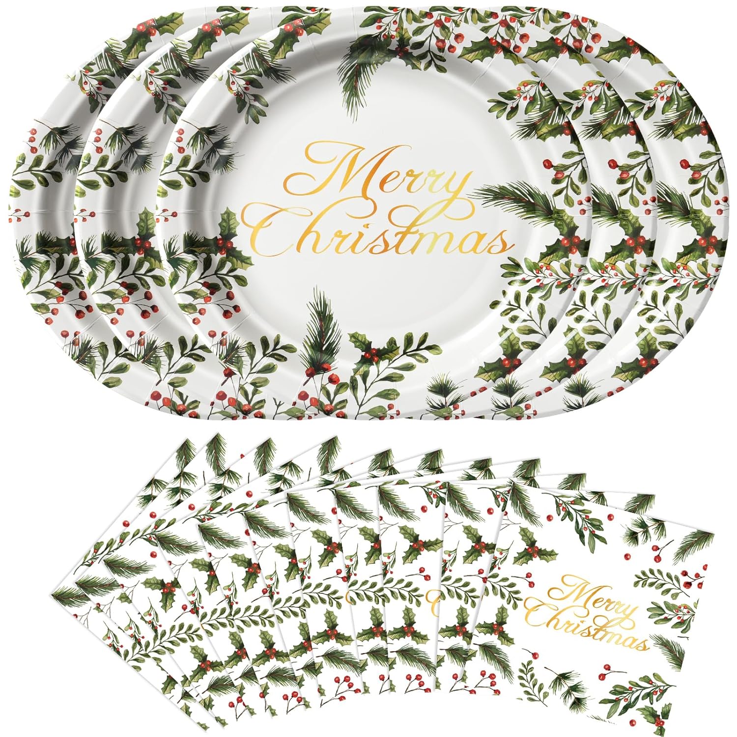 50Pcs Christmas Paper Plates And Napkins Disposable Paper Plates For Christmas Party Supplies
