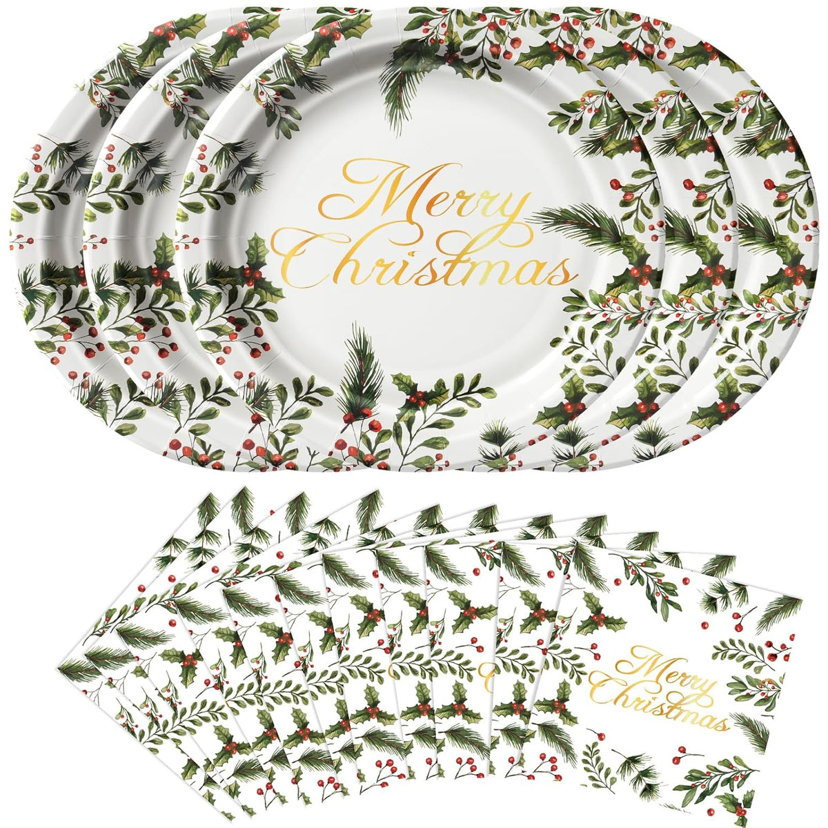 50Pcs Christmas Paper Plates And Napkins Disposable Paper Plates For Christmas Party Supplies