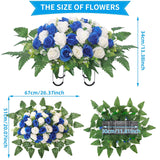 Cemetery Headstone Flower Saddle,Artificial Cemetery Flower Saddles For Graves,Artificial Rose Cemetery Memorial Flowers For Outdoor Tombstone Headstone Decorations (Dark Blue)