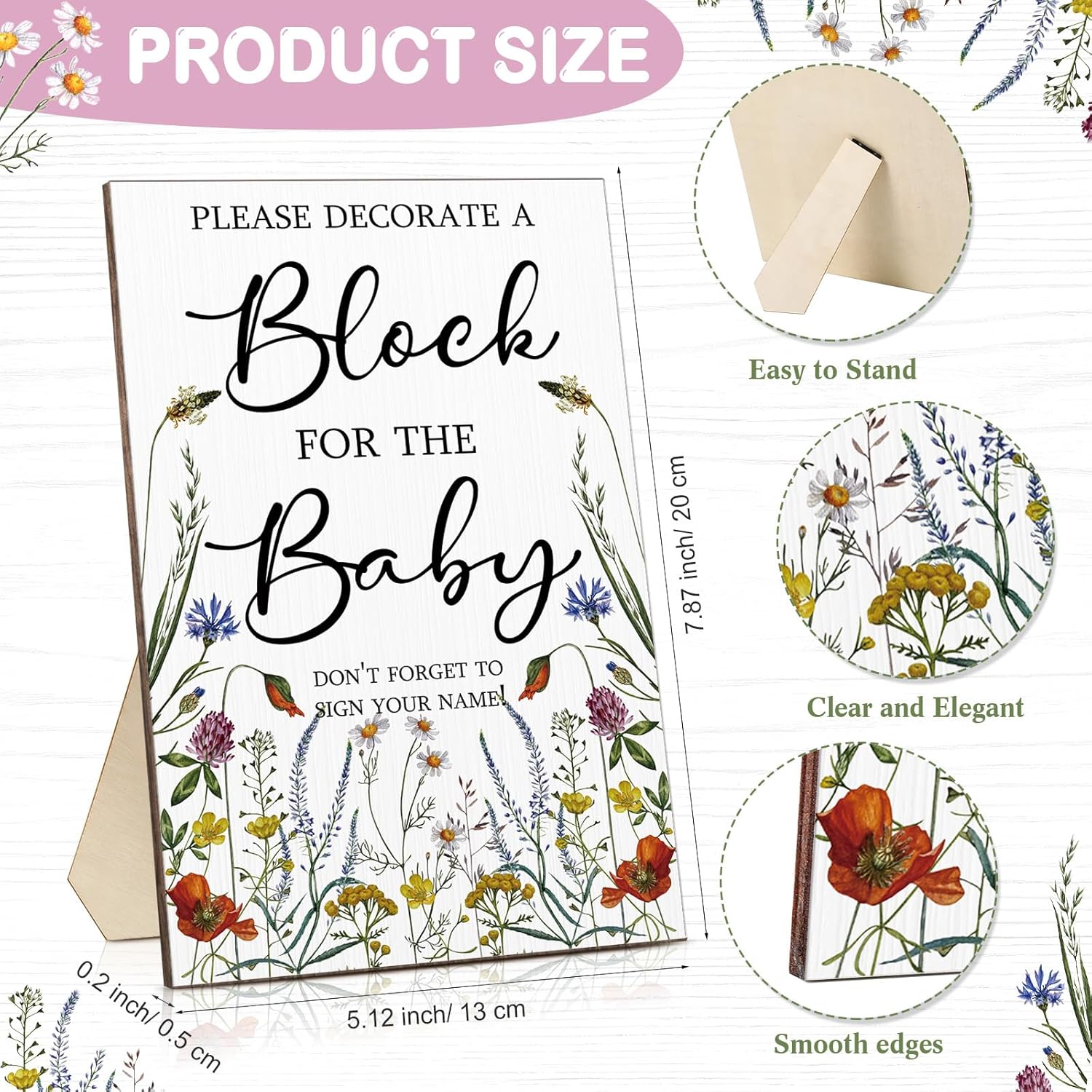 75 Pcs Baby Shower Games Sign Kit Including Decorate A Block Game Sign 50 Diy Blank Wooden Block 24 Acrylic Paint Marker Baby Shower Prize For Winners Gender Reveal (Classic,Flower)