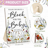 75 Pcs Baby Shower Games Sign Kit Including Decorate A Block Game Sign 50 Diy Blank Wooden Block 24 Acrylic Paint Marker Baby Shower Prize For Winners Gender Reveal (Classic,Flower)