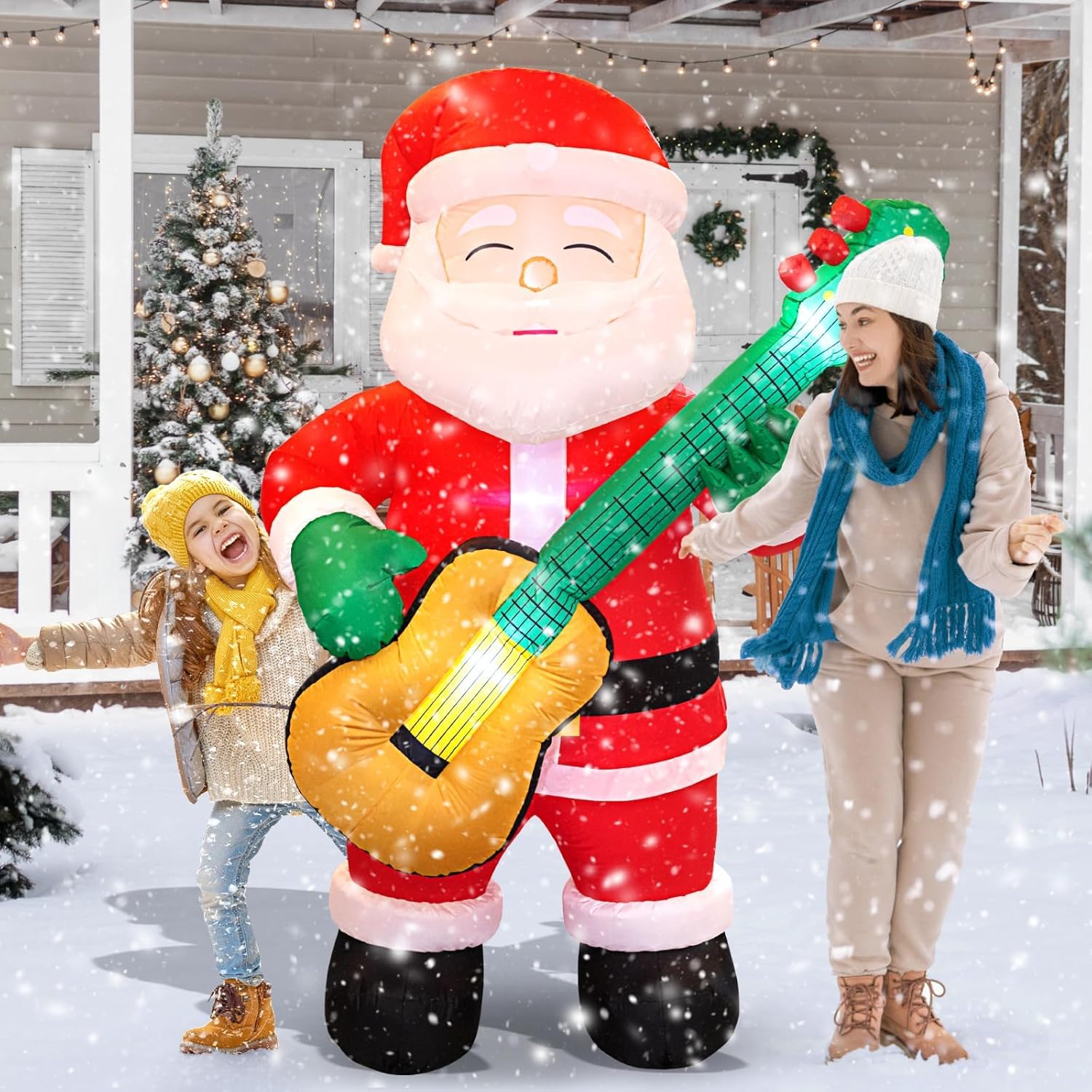 6.5 Ft Christmas Inflatable Santa Claus With Guitar, Blow Up Santa Christmas Decorations Outdoor, Unique Lighted Xmas De