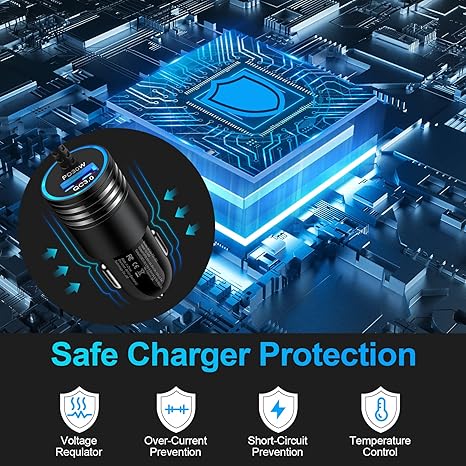 48W USB C Car Charger with Built In 30W Type C Cable Fast Charging for Samsung Galaxy