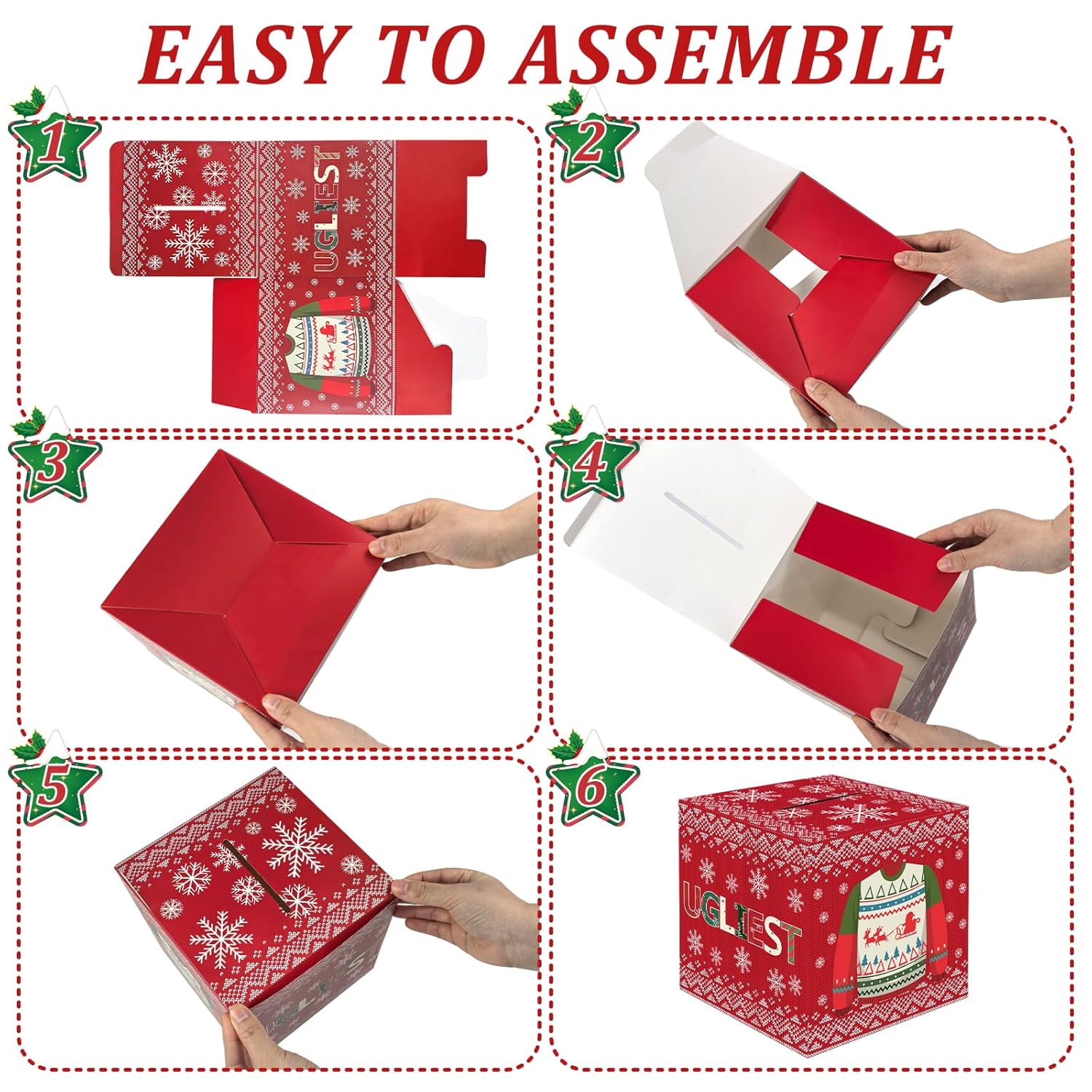 67 Pcs Xmas Ugly Sweater Game Sets With Ugly Sweater Contest Voting Box 60 Ballot Cards 3 Award Sashes And 3 Medals For Xmas Party Game Decorations Holiday Party Supplies