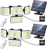 2 Pack 3500LM Solar Security Lights 288 LED IP67 Waterproof 4 Head Motion Sensor Flood Lights