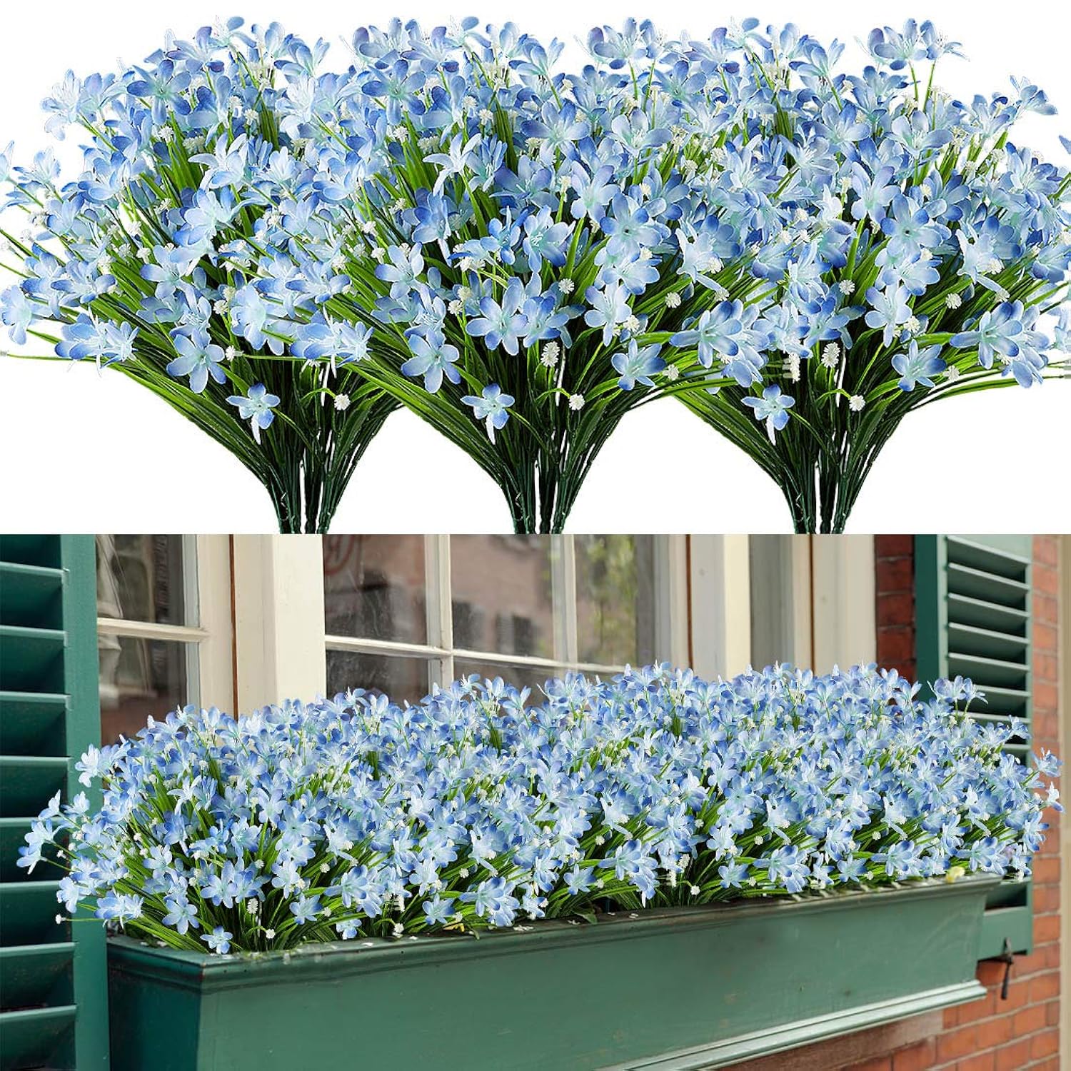 8 Bundles Artificial Daffodils Flowers, Fake Artificial Greenery Uv Resistant No Fade Faux Plastic Plants For Wedding Bridle Bouquet Indoor Outdoor Home Garden Kitchen Office Table Vase (Blue)
