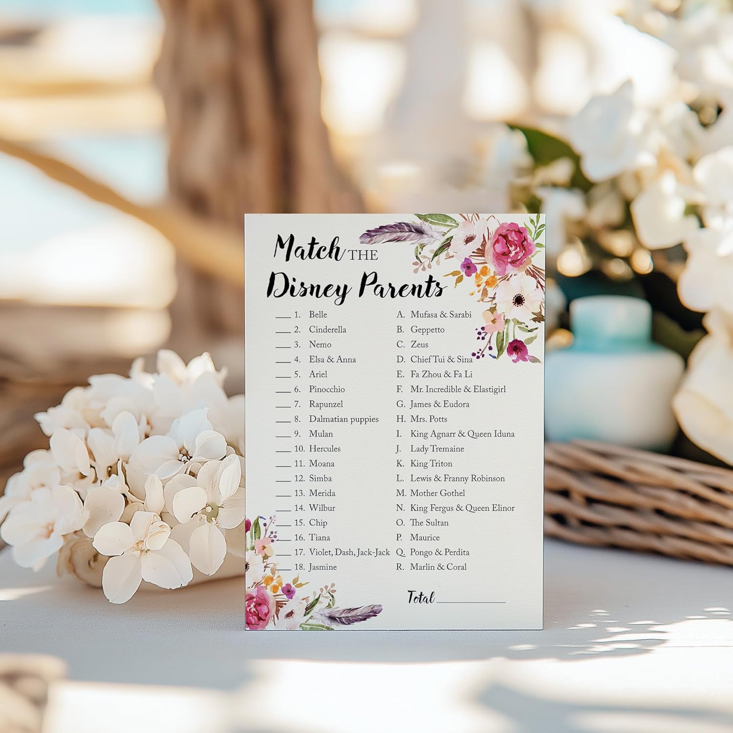 Boho Baby Shower Games Cartoon Parent Match — Pack Of 25 — Girl Bohemian Pink Floral, Match Famous Parents Fun Baby Shower Activity, Star Kids Match Game G400-Dpm