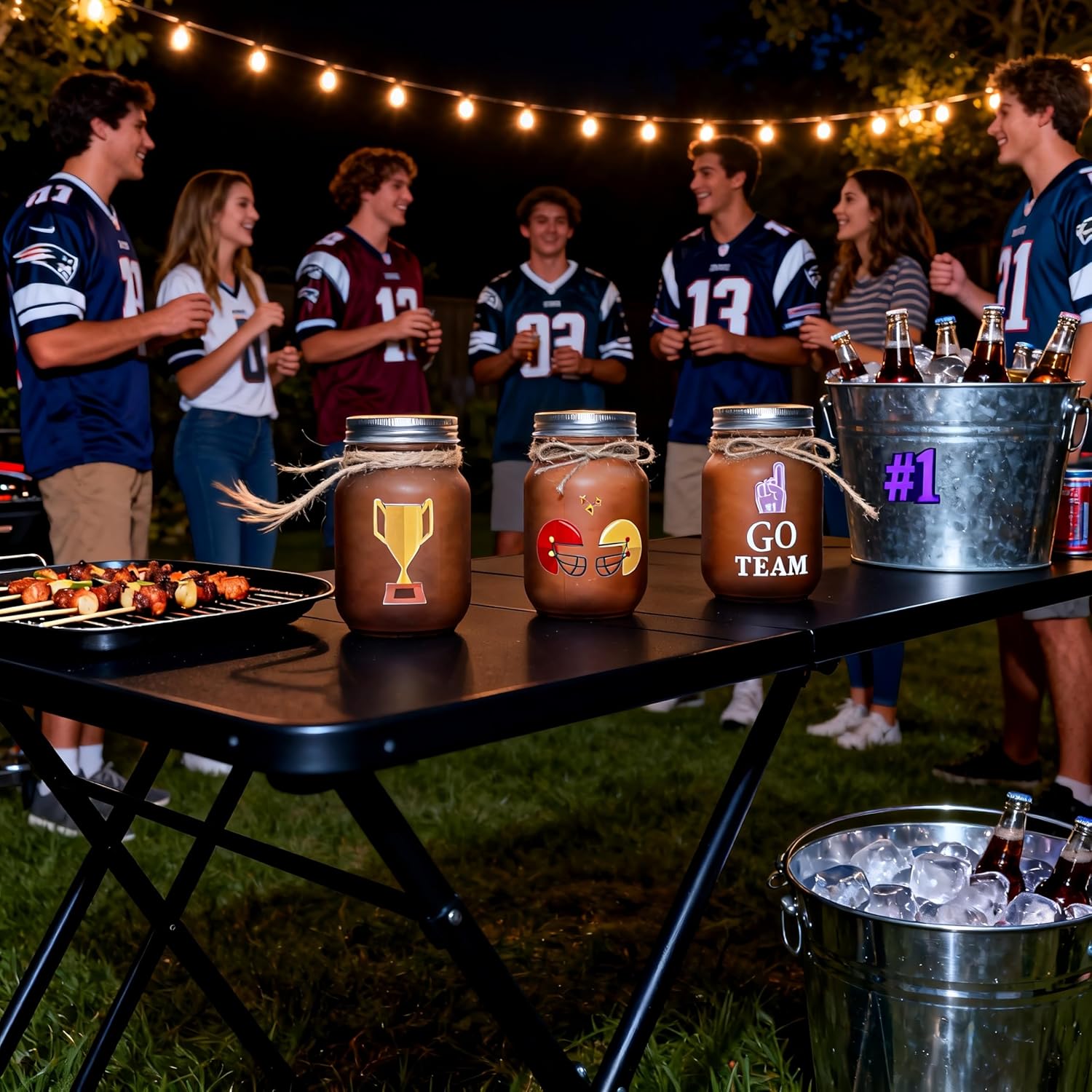 3 Pcs Football Decor Mason Jars Set With 3 Extra Lids, Table Centerpieces Home Vase With Storage Straw Piggy Bank Lids, Sports Party Game Rustic Decorations For Touch Down Rugby Day Go Team