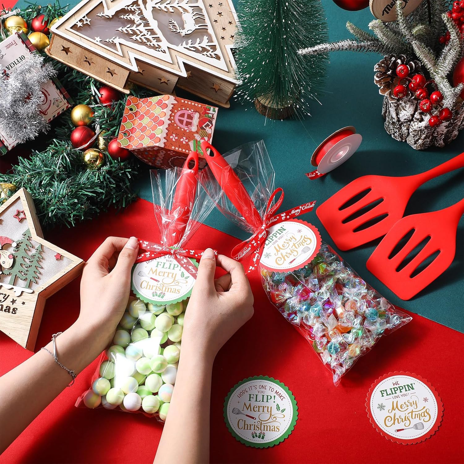 24 Pack Christmas Kitchen Utensils Gifts Bulk 13.4 Inch Silicone Spatula Turner Heat Resistant Silicone Slotted Spatula Christmas Cooking Utensils For Women Men Xmas Holiday Gifts