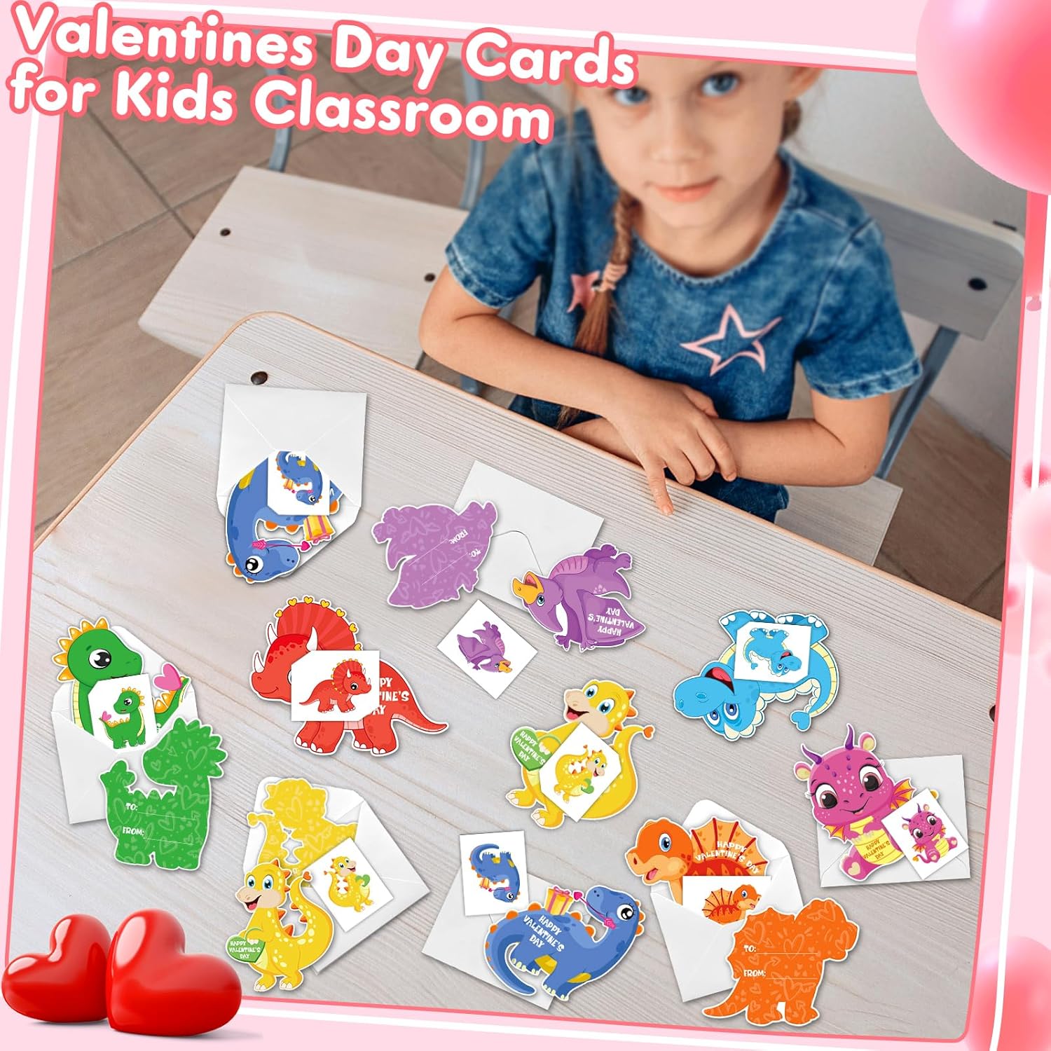 32Pack Valentine'S Day Cards For Kids, Dinosaur Valentines Cards With Tattoos And Envelopes, Happy Valentines Cards For Kids School Classroom, Party Favors Valentines Exchange Cards