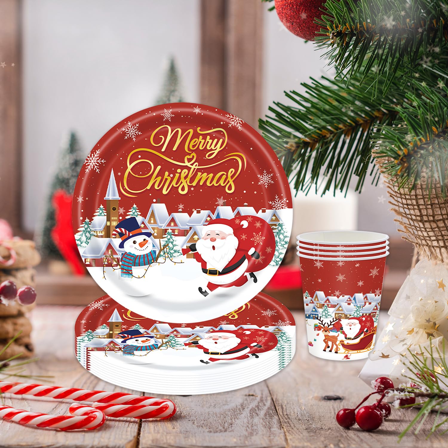 168 Pcs Merry Christmas Disposable Dinnerware Sets,Christmas Paper Plates And Cups Napkins Forks,Tablewares Christmas Paper Plates Heavy Duty,Christmas Xmas Party Supplies Decor,Serve 24