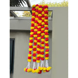 Marigold Garland Diwali Decorations Wedding Decorations Artificial Fake Flowers Fall Strands Garland Christmas Decor, Pack Of 5 Pcs - 5 Feet Each, Yellow Red