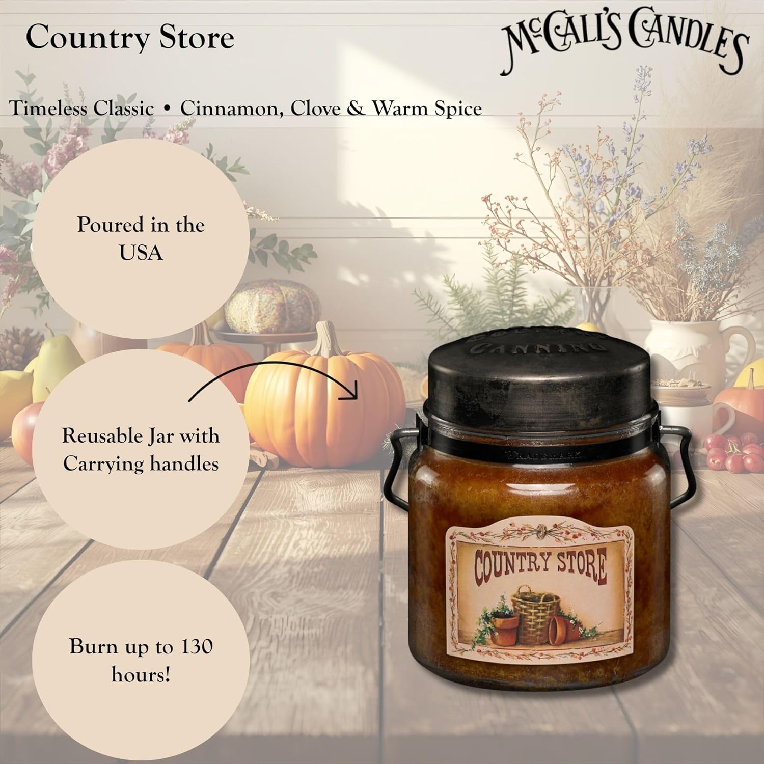 Mccall’S Candles | Country Store | 16 Oz Scented Candle | Usa-Poured | Vintage Rustic Jar With Carrying Handle | Rosehips, Apples & Spice Fragrance