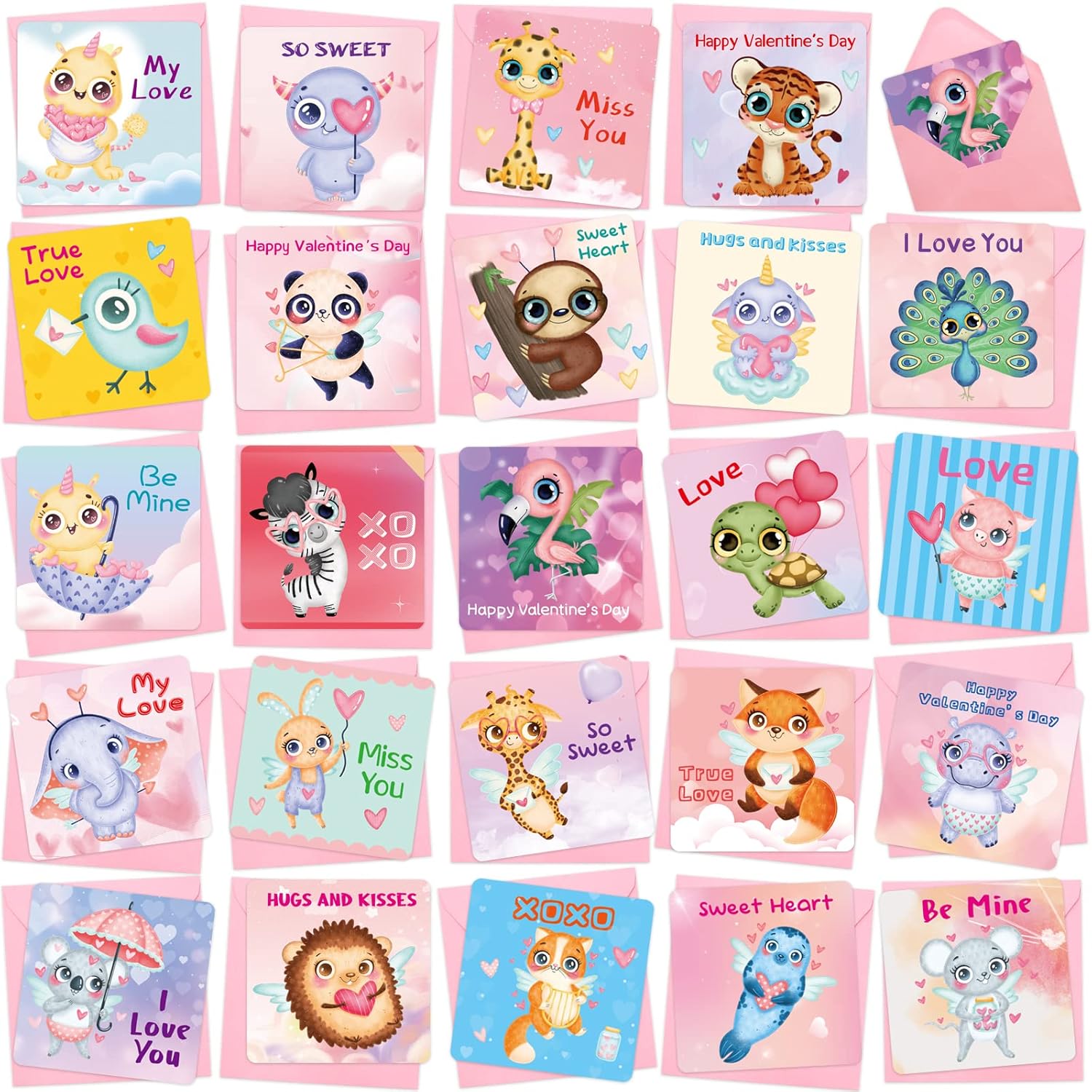 Mini Valentines Day Cards Assortment Bulk 3 X 3Inch Small Happy Valentine'S Day Greeting Cards With Envelopes Lunch Notes For Kids Classroom School Exchange
