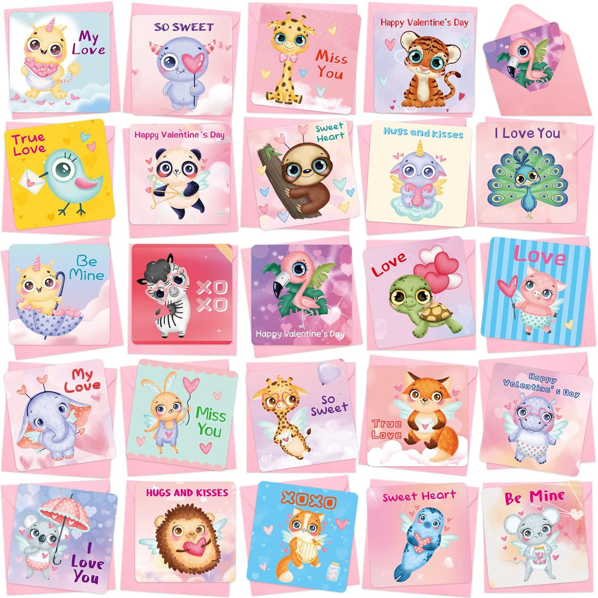 Mini Valentines Day Cards Assortment Bulk 3 X 3Inch Small Happy Valentine'S Day Greeting Cards With Envelopes Lunch Notes For Kids Classroom School Exchange