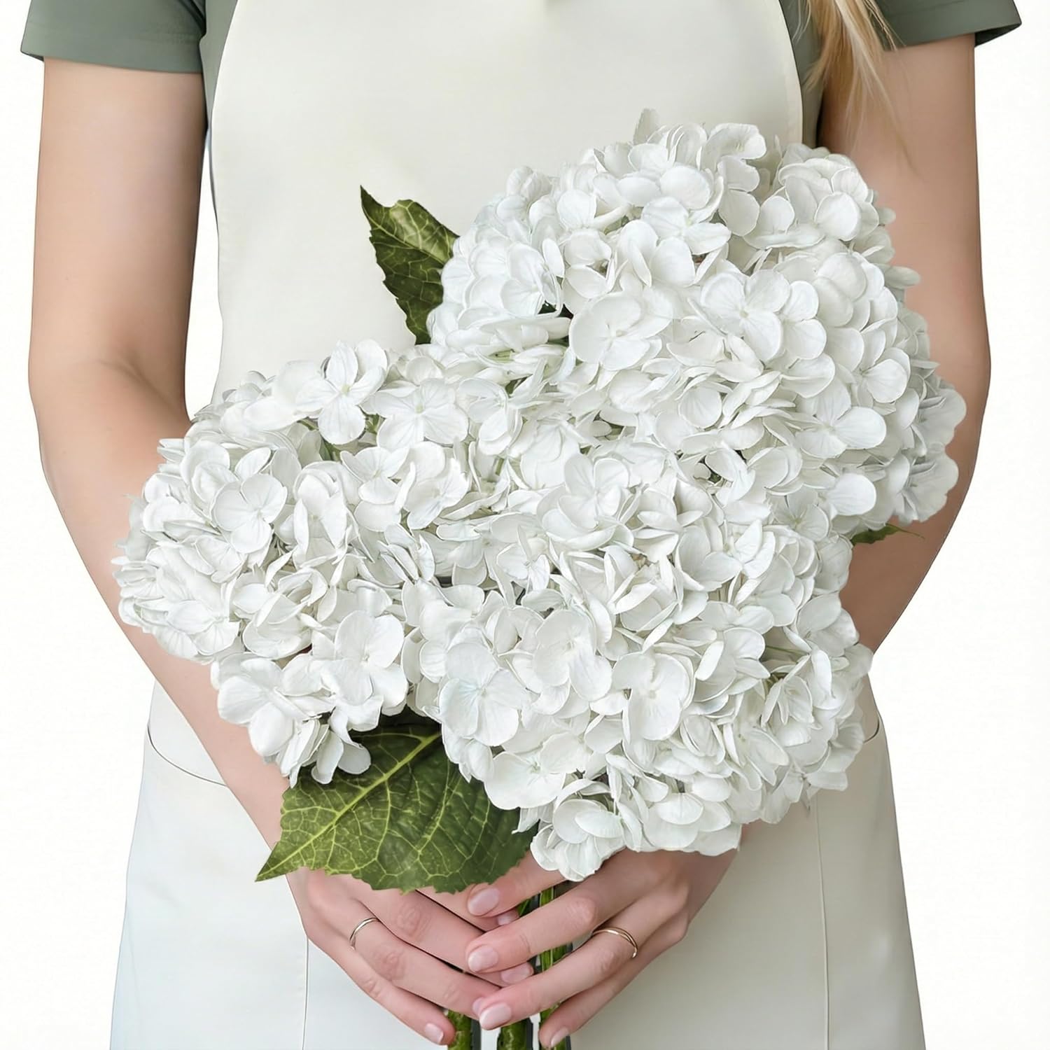 3 Pcs Real Touch Hydrangea Artificial Flowers, Waterproof 3D Latex White Hydrangeas, Faux Flower Stems For Wedding Centerpiece, Anniversary, Shower Vanity & Party Arrangements