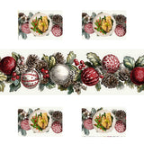 Elegant Christmas Table Runner And Placemats Set – 1 Runner & 4 Placemats – Festive Wreath Design With Red & White Baubles, Pinecones & Berries –Holiday Table Decor For Winter Dining & Christmas Party