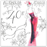 40Th Birthday Card For Her With Crystal Finish & Watercolour Effect - Age 40 Year Old Happy Birthday Card For Women Female Ladies