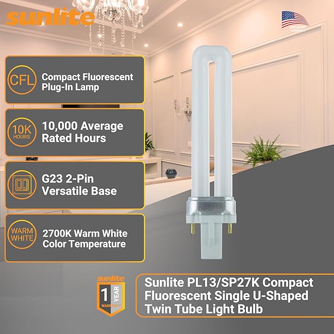 GX23 CFL Light Bulbs 10 Pack 13W 2700K Soft White Single U Twin Tube 2 Pin Base