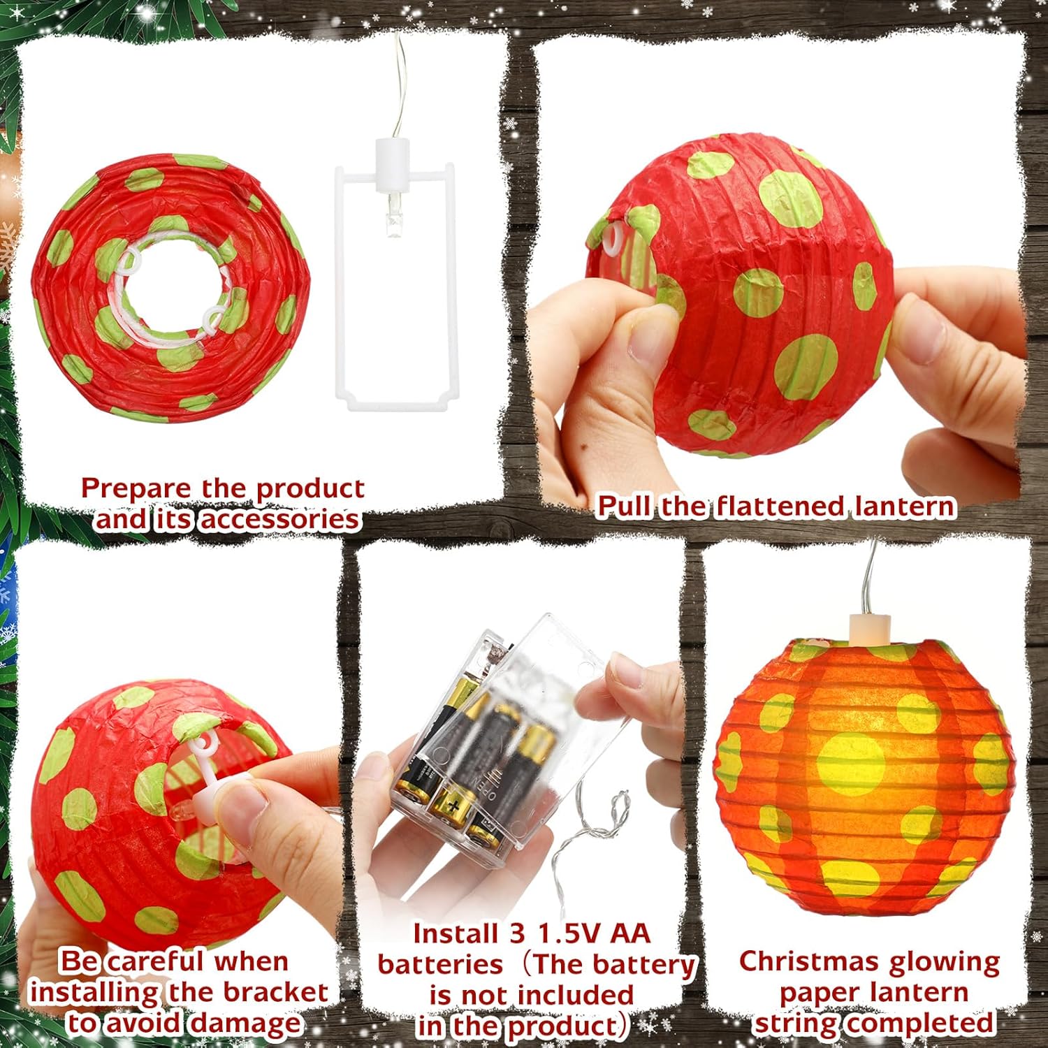 10 Pcs Christmas Paper Lanterns Red And Green Led Paper Lantern String 8.2 Ft Christmas Hanging Ornament For Xmas Tree D