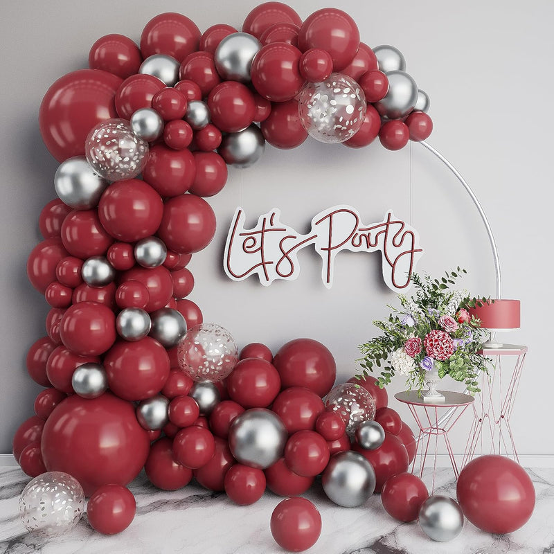 Burgundy Balloon Arch Garland Kit-Metallic Silver Balloon Silver Sequi