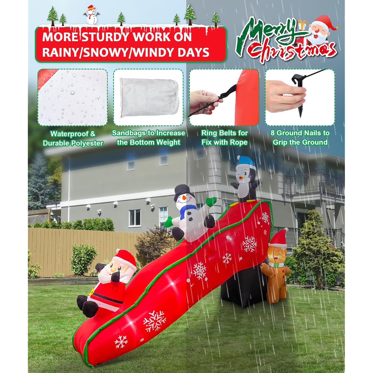7Ft Christmas Inflatables Outdoor Decorations, Cute & Funny Inflatatable Christmas Fun Slide Party Blow Ups Yard Decorat