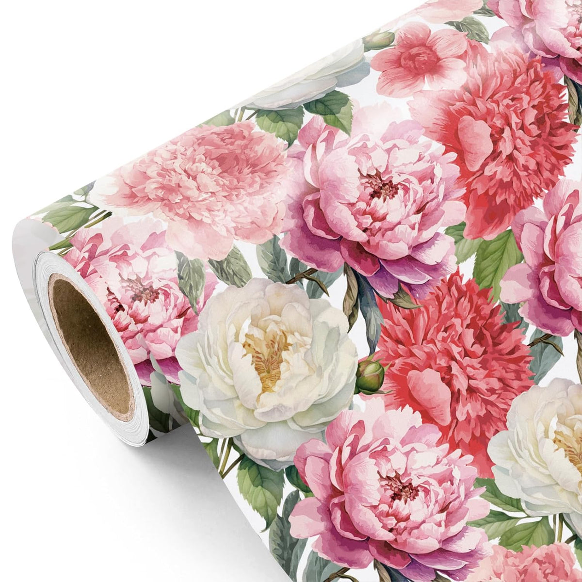 Floral Wrapping Paper Roll - Mini Roll - 17 Inch X 9.8 Feet - Red Pink Flower Wrapping Paper Perfect For Girls Women Birthday, Wedding, Bridal Shower