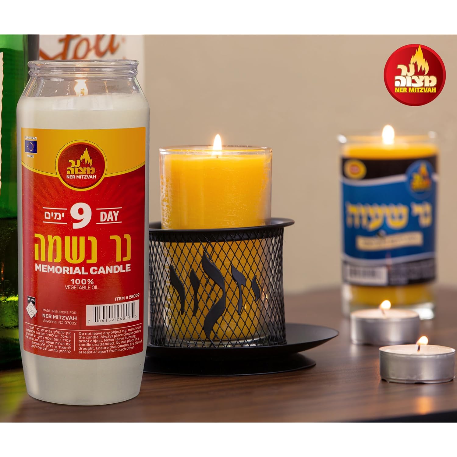 Ner Mitzvah 9 Day Yartzeit Candle - 3 Pack Kosher Yahrtzeit Memorial and Yom Kippur Candle in Plastic Holder