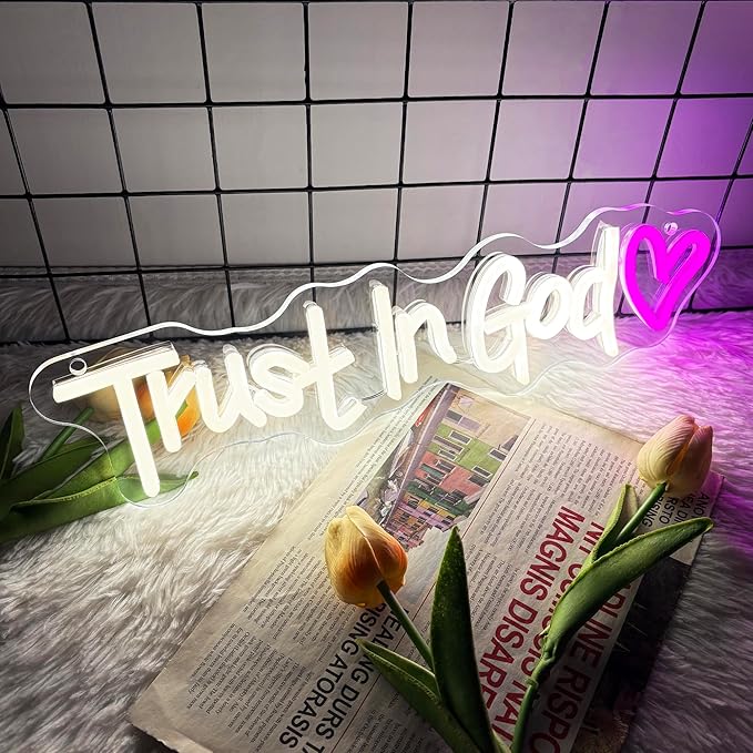 Trust In God Neon Sign USB Dimmable LED Faith Wall Light for Prayer Room Church Decor