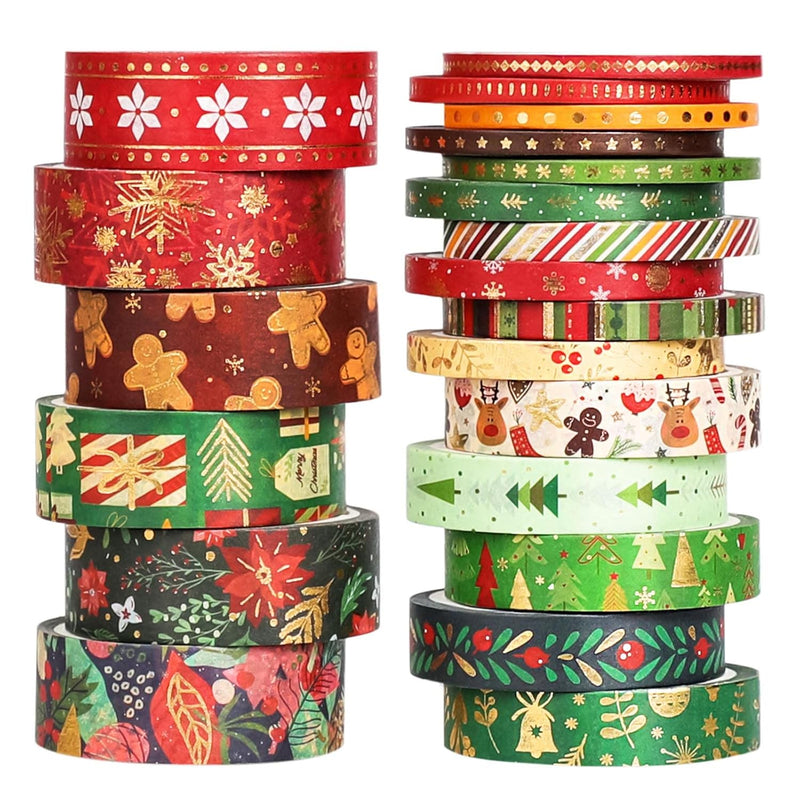 Christmas Washi Tape Set - 21 Rolls Gold Foil Holiday Decorative Tapes Perfect