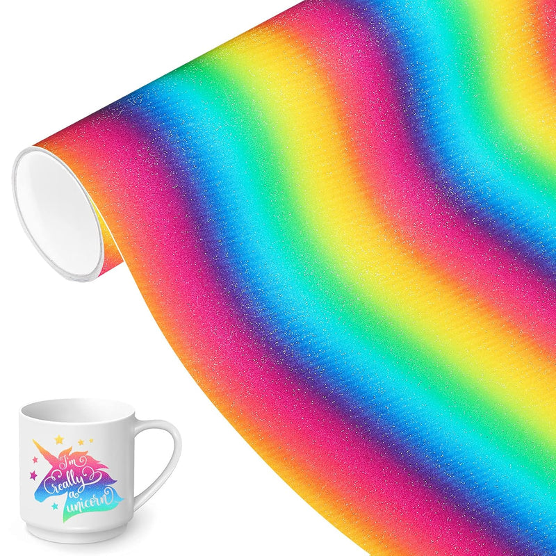 Adhesive Permanent Vinyl Rolls - 12" X 60" Rainbow Craft Vinyl, Glitte