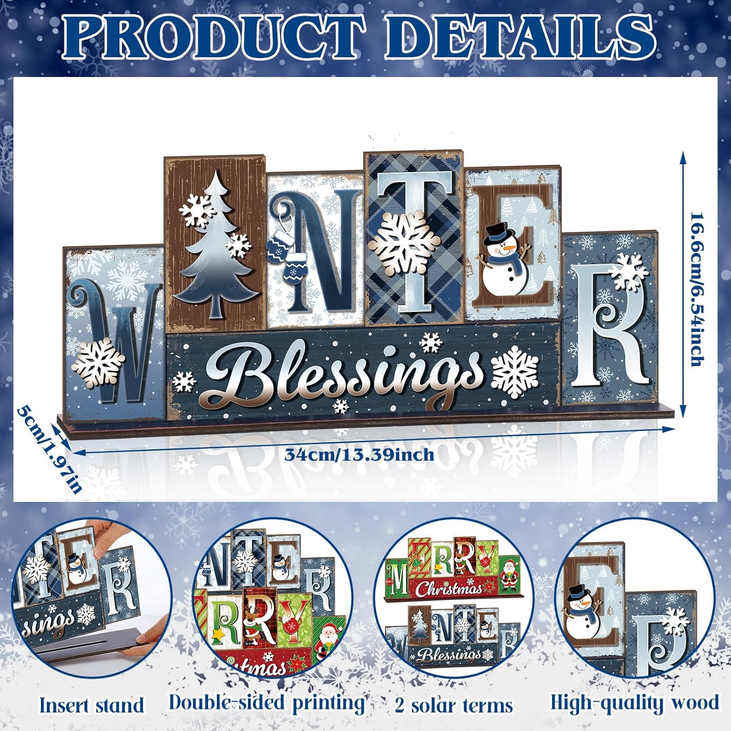 Christmas Table Decoration Merry Winter Tiered Tray Decor Reversible Centerpiece Decorative Santa Claus Gingerbread Man Block Signs Farmhouse Christmas Decoration For Kitchen Shelf