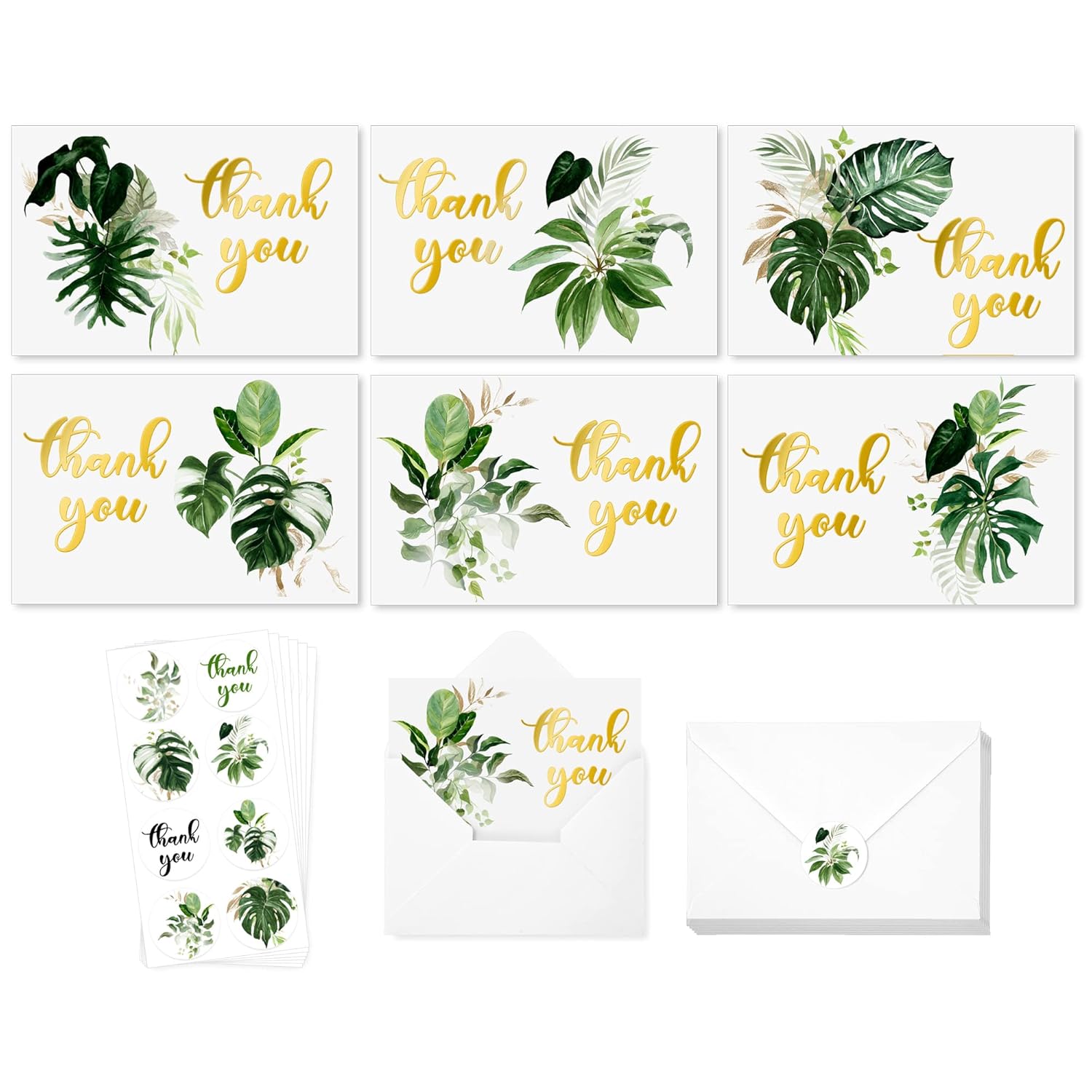 36 Pack Summer Thank You Cards Bulk Tropical Palm Leaves Thank You Note Cards With Stickers Envelopes Gold Foil Thank You Greeting Cards For Baby Shower Wedding Birthday Party Graduation