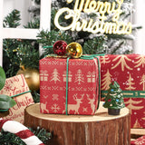 Christmas Kraft Wrapping Paper Roll - Red Reindeer, Snowflake, Christmas Tree And Text Design - 17 Inches X 10 Feet Per Roll, Total Of 4 Rolls