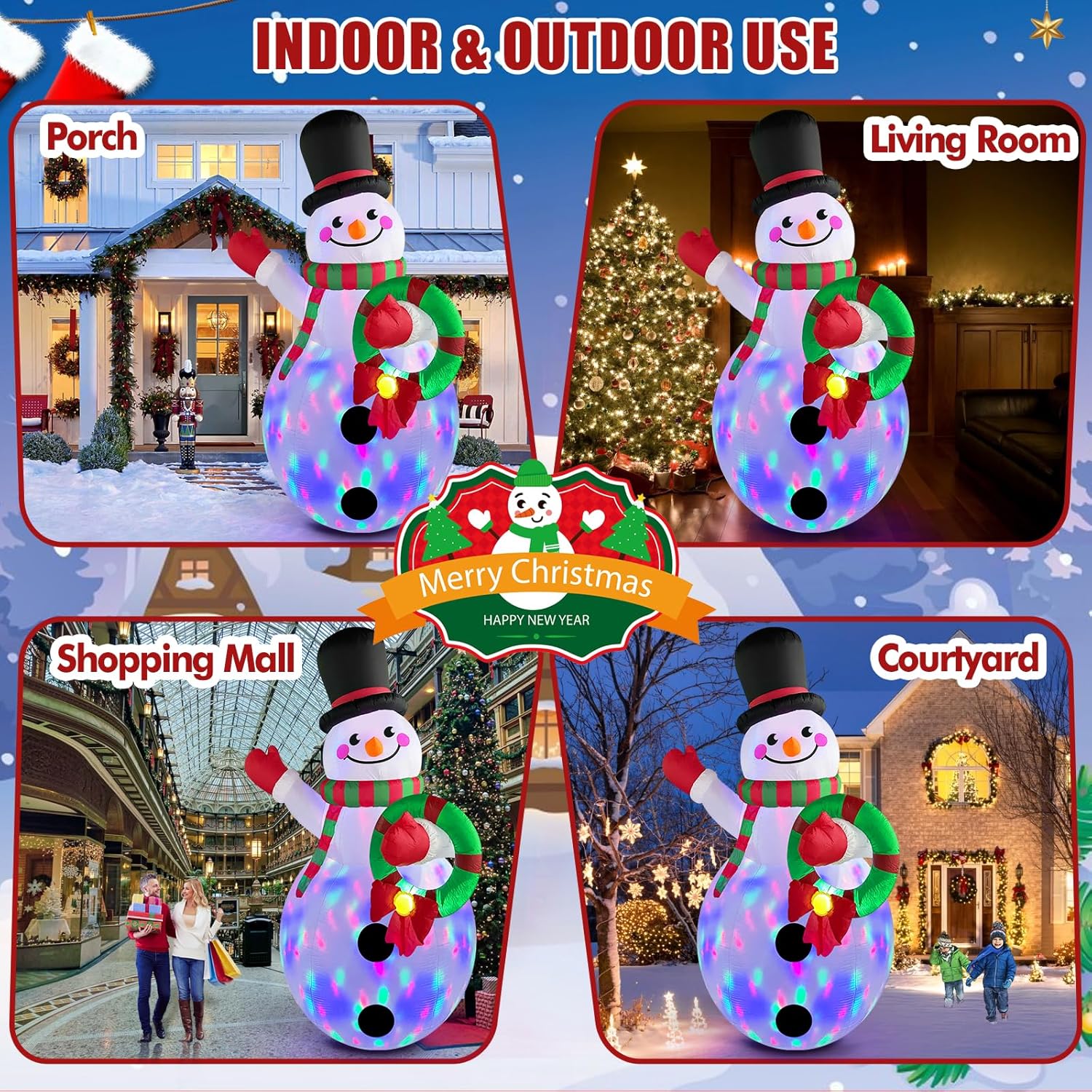 14Ft Giant Christmas Inflatables Snowman Holding Garland Built-In Rotating Led Lights, Xmas Blow Up Inflatable Snowman O