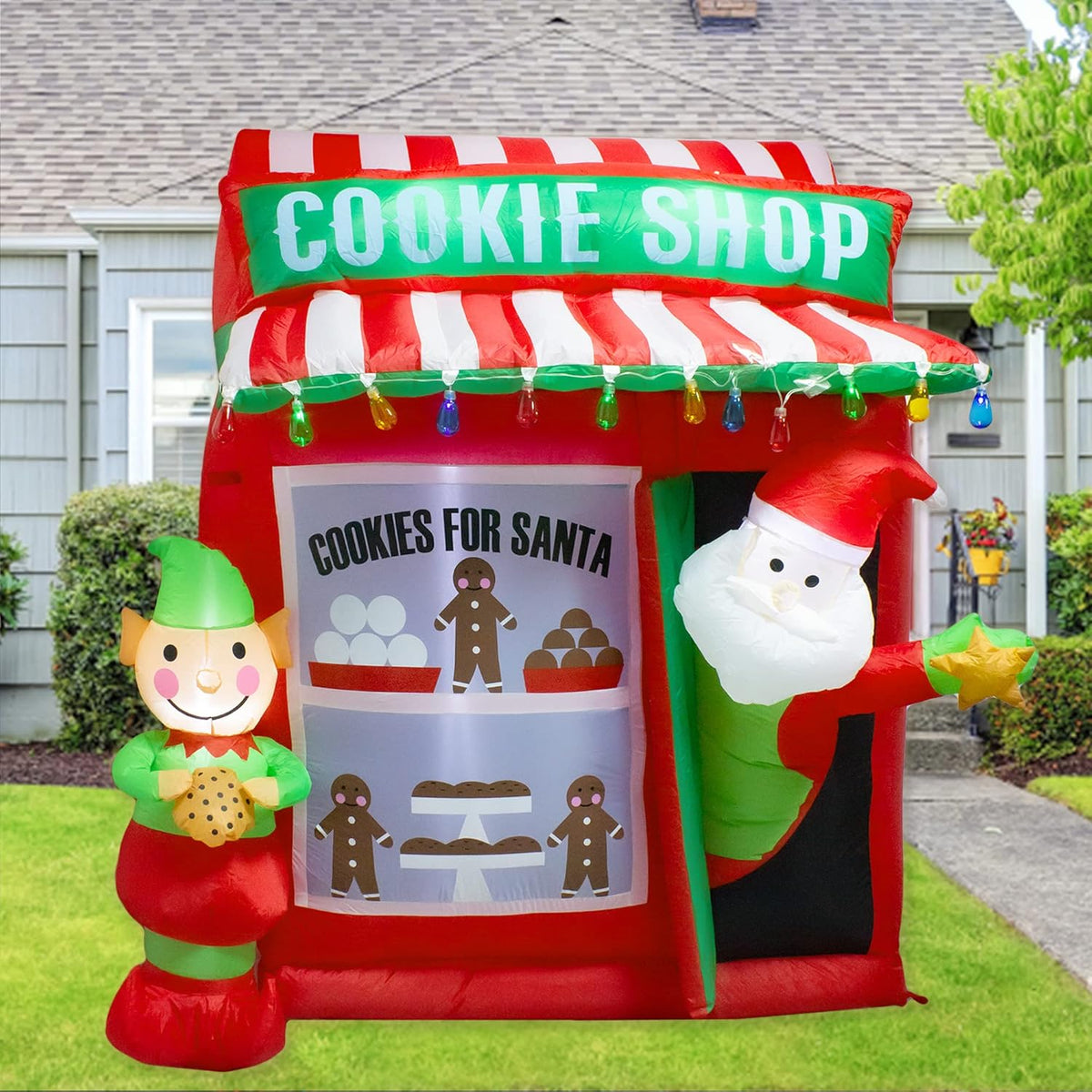 6Ft Christmas Inflatable Santa Elf Cookie Shop Decoration With Led Lights Outdoor Yard Easter Blow Up Decorations Inflat