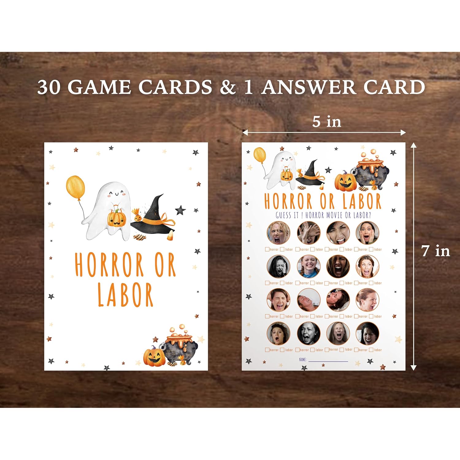 Horror Or Labor Baby Shower Game, Halloween Baby Shower Game, 31 Cards(Including Answers), Double Sided Design, Funny Baby Shower Game -Hl01