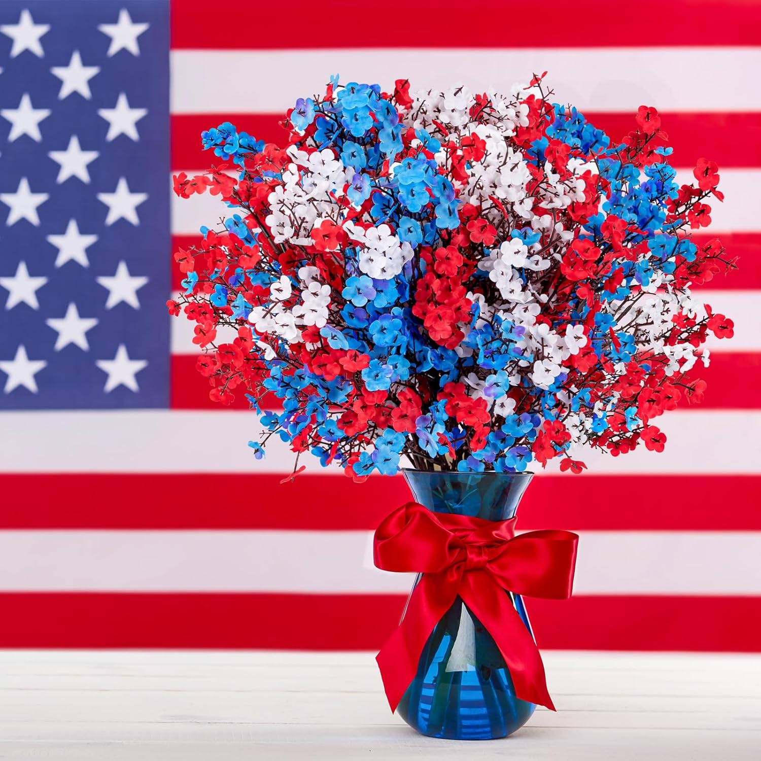 27Pcs 4Th/Fourth Of July Decorations Artificial Flowers Red White Blue Patriotic Picks Berry Stems Memorial Independent Labor Day Decor For Home Vase Table Centerpieces