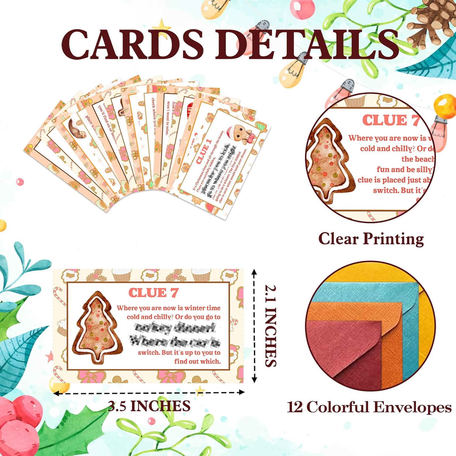 Christmas Scavenger Hunt Games, Gingerbread Man Clue Hunting Games For Party, Merry Christmas Party Decor Supplies Favors, Xmas Indoor Outdoor Activities For Family, 12 Cards With Envelopes -02