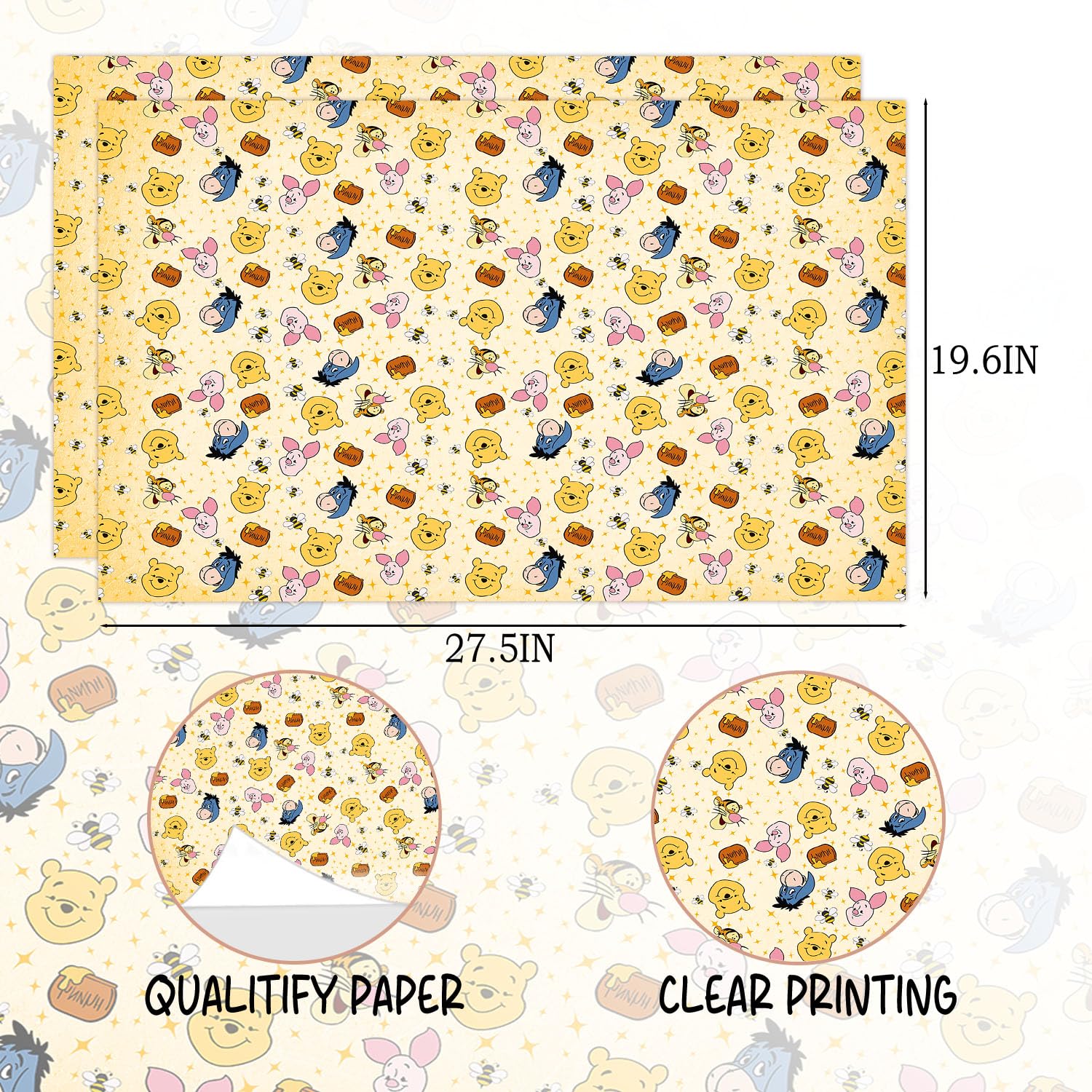 5 Pack Winnie Wrapping Paper For Baby Shower, Classic Bear Gift Wrap For Birthdays Decoration, Party Decorations, Supplies(27.5 X 19.6In)