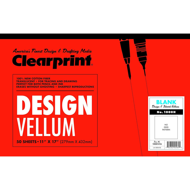 1000H Design Vellum Pad, 16 Lb., 100% Cotton, 11 X 17 Inches, 50 Sheets, Trans