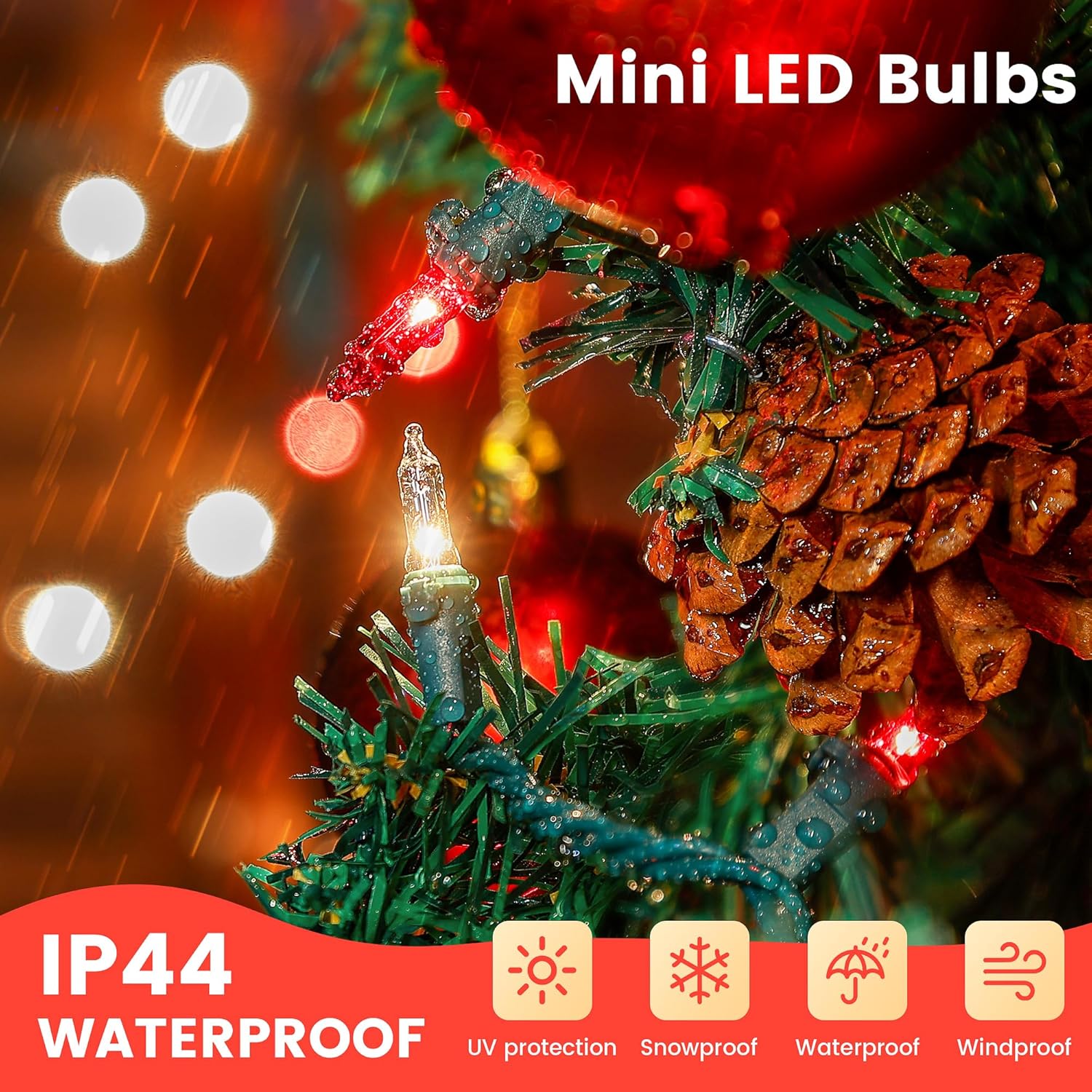 Mini Christmas Lights, 2 Pack 13Ft 50 Count String Lights, 120V Ul Plug Extendable Xmas Tree Lights For Christmas, Patio