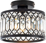 Black Crystal Semi Flush Mount Ceiling Light Modern Chandelier Fixture