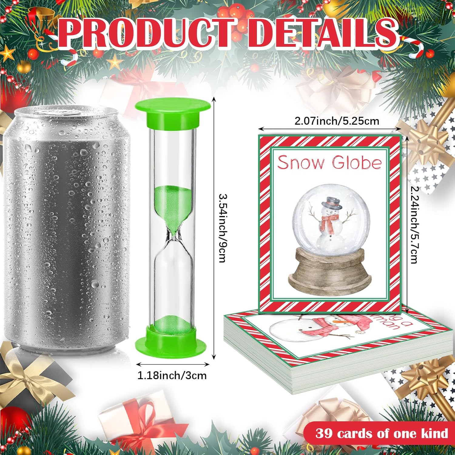 Christmas Game Charades Family Game Cards For Holiday Night, Charades Cards And Plastic Sand Time, Fun For Santa Holiday Party Adult(Pattern)