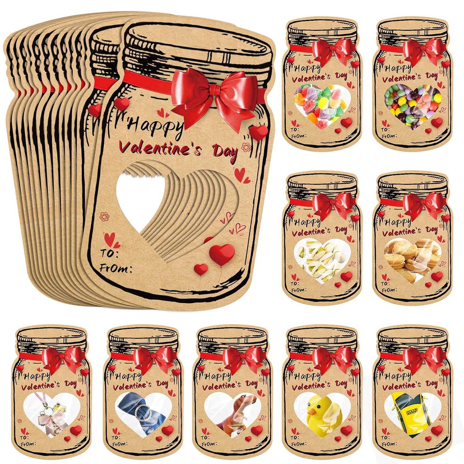 Valentines Day Cards For Kids School, 50 Pack Happy Valentines Day Cards For Classroom, Funny Mason Jar Valentine Exchange Cards For Kids Boys Girls Party Favors (Candy Not Included)